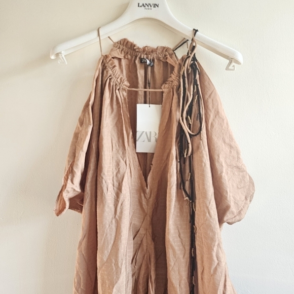 New Zara Kaftan Beaded Neckline Maxi Dress/Swim Beach Cover-Up  NWT XL - Picture 12 of 16